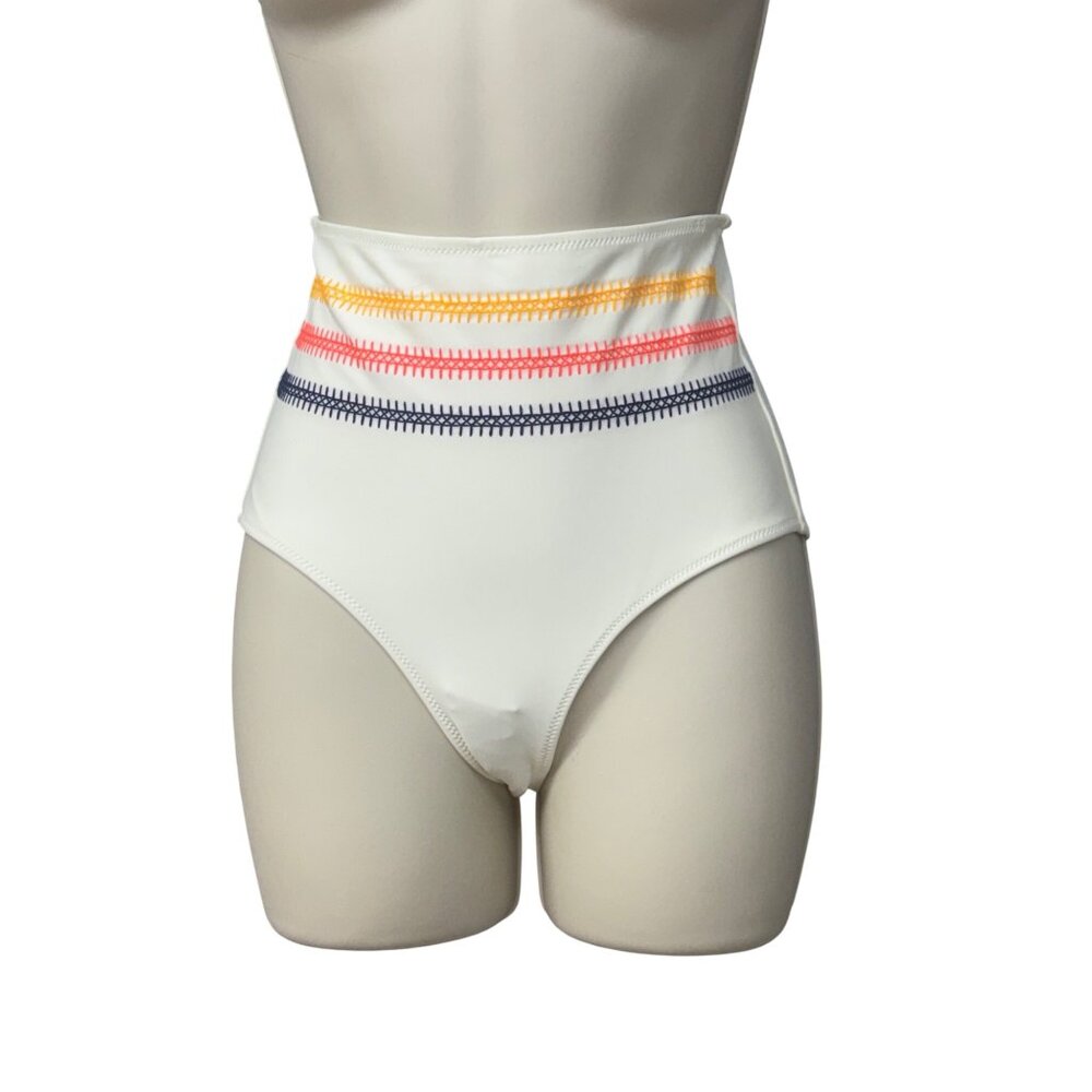 Aerie High-Waisted Bikini Bottom with multicolor stitch accent, Off White, XS